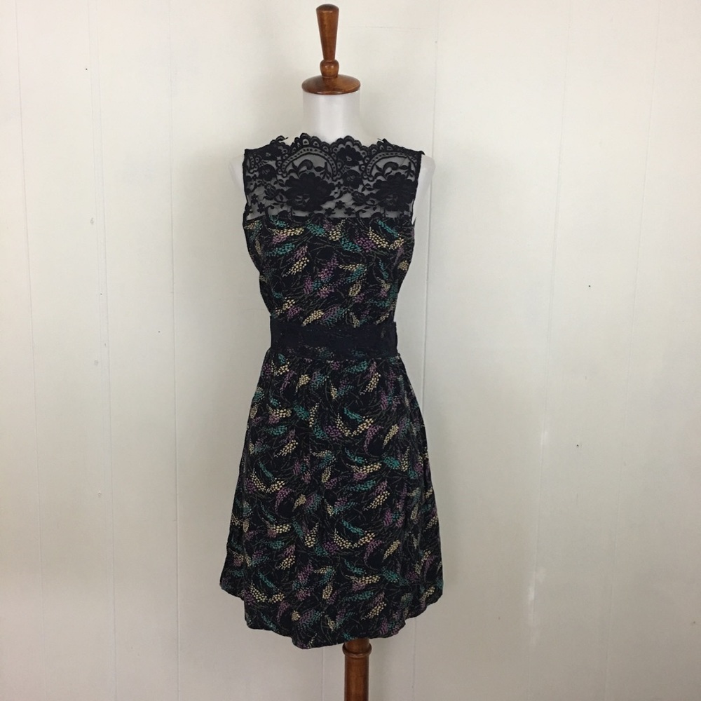 Free People Lace Yoke Floral A-Line Dress